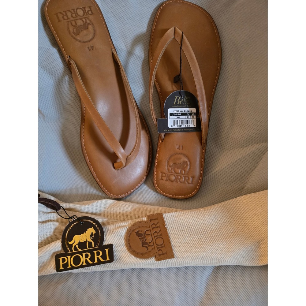 Piorri Tan Leather Thong Sandals Handmade Flip Flops Women's Size 9.5 PL3293 NEW